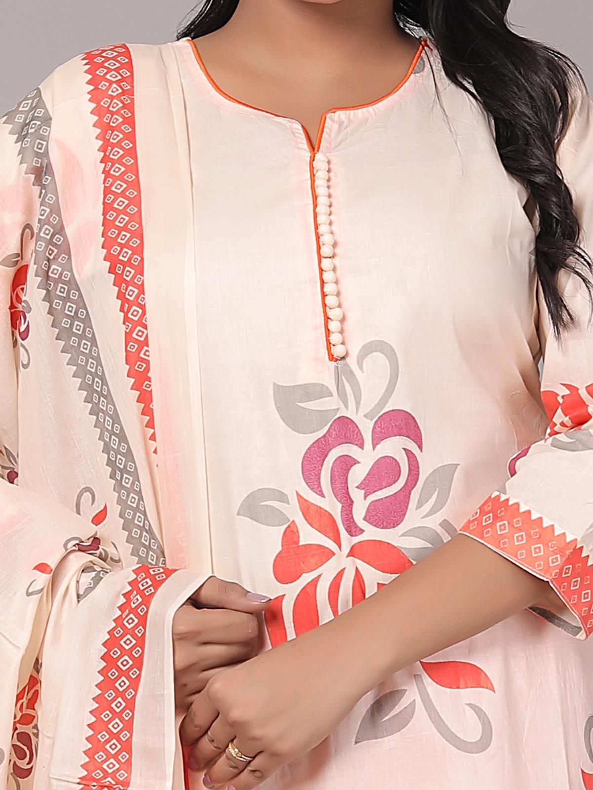 Meera Orange Bloom Cotton Kurta Pant with Dupatta