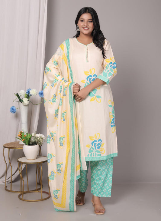 Meera Mint Geen Cotton Kurta Pant with Dupatta