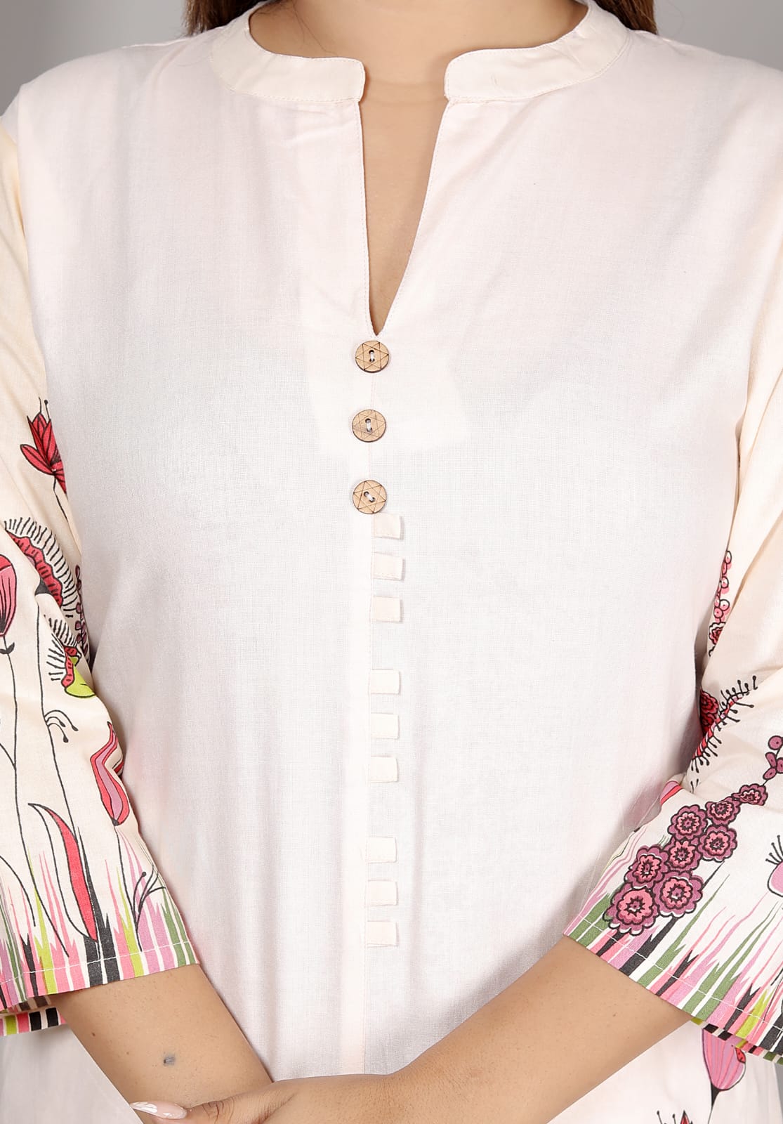 Rayon white red floral kurti Pant Set