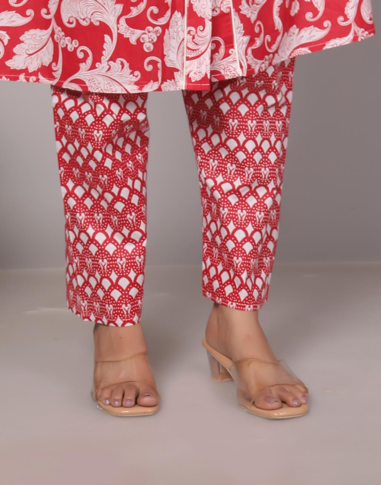 Rayon Red Kurti Pant Set