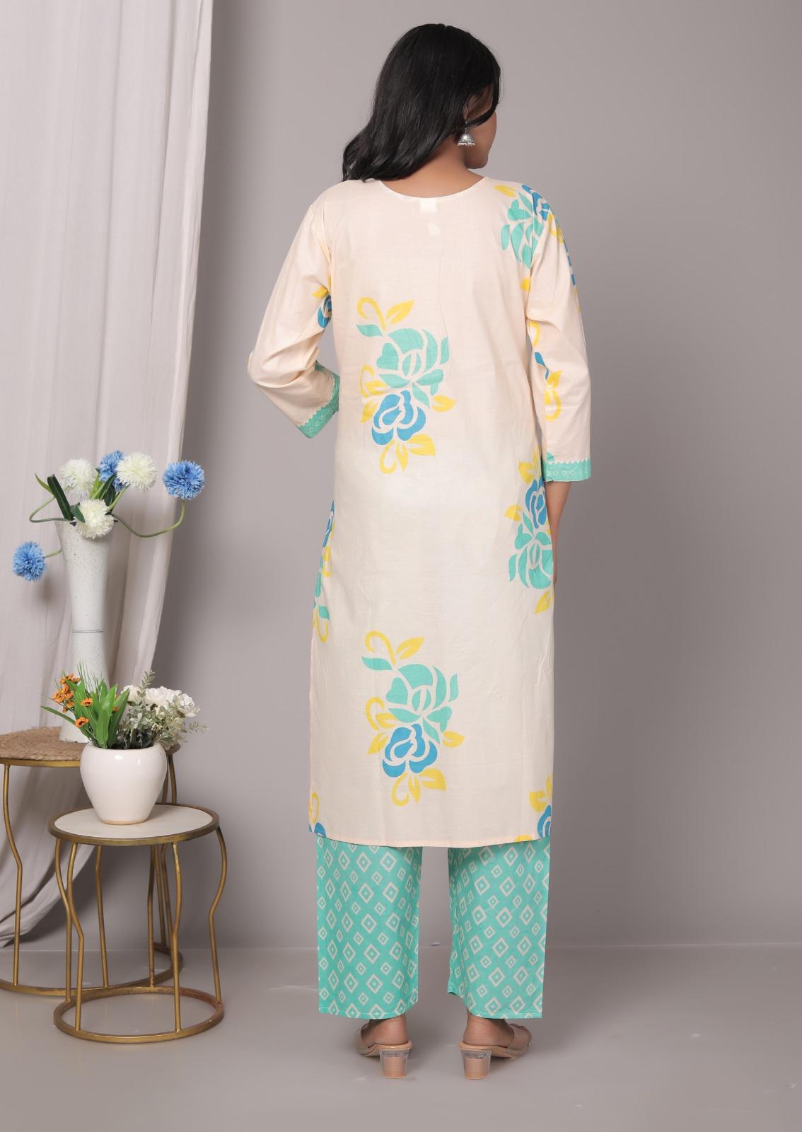 Meera Mint Geen Cotton Kurta Pant with Dupatta
