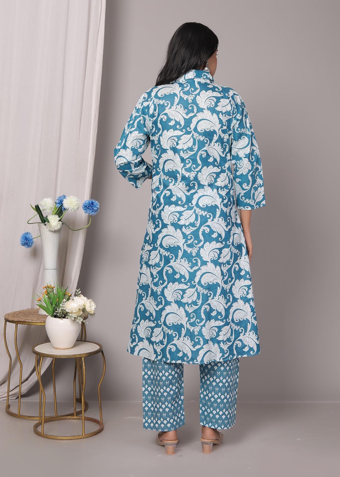 Rayon Blue Kurti Pant Set