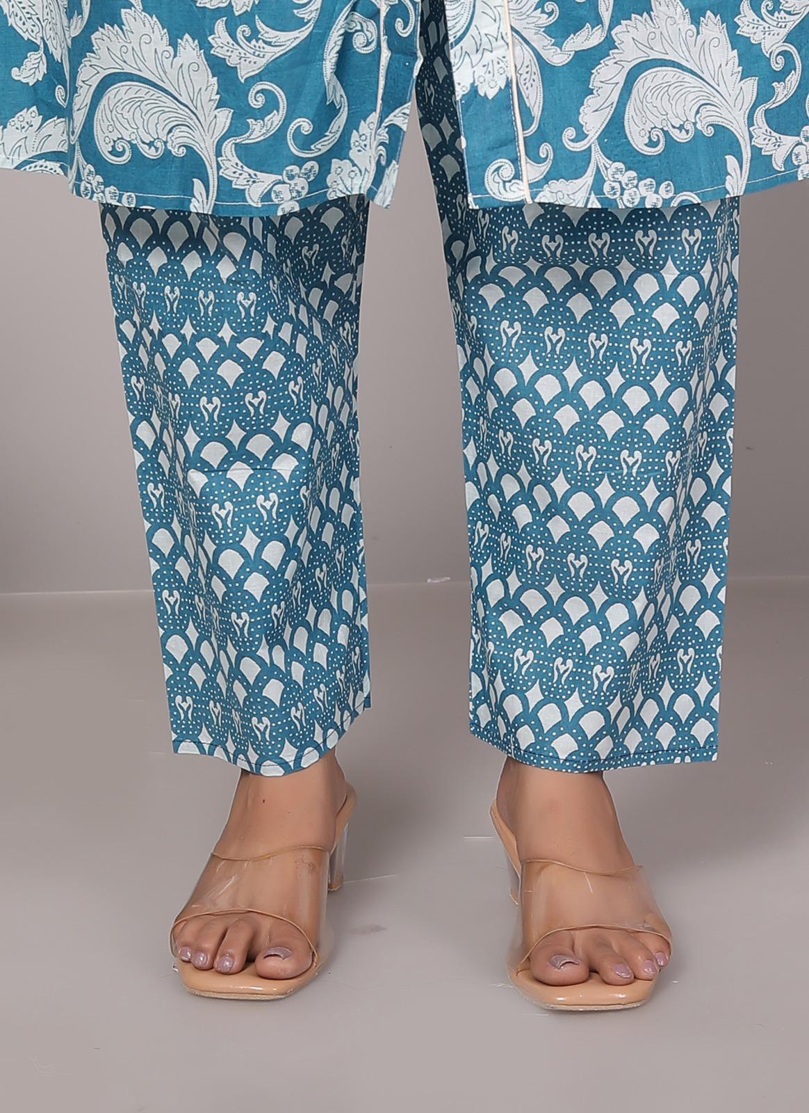 Rayon Blue Kurti Pant Set