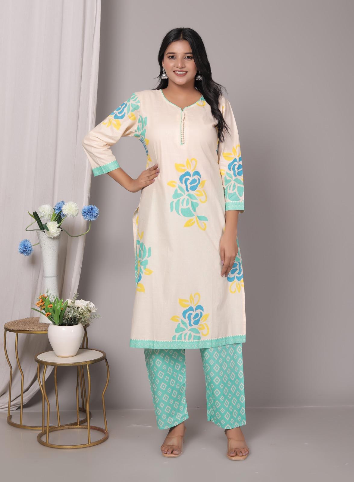 Meera Mint Geen Cotton Kurta Pant with Dupatta