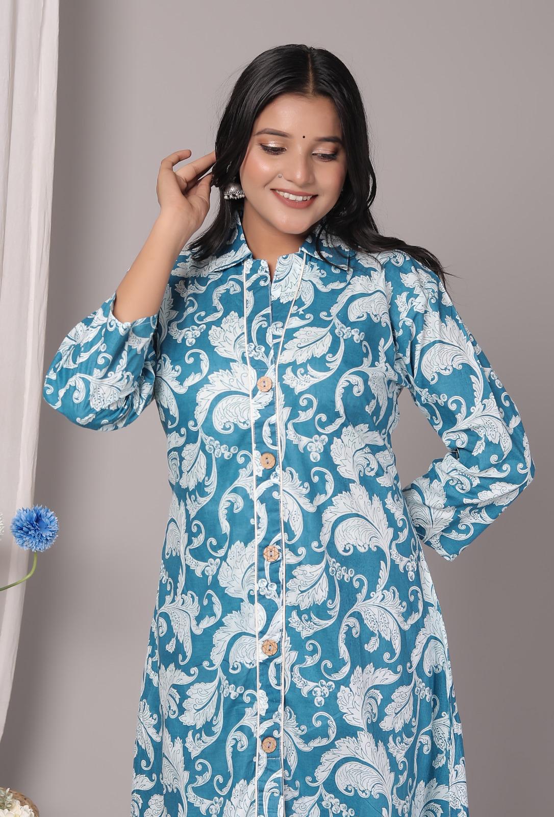 Rayon Blue Kurti Pant Set