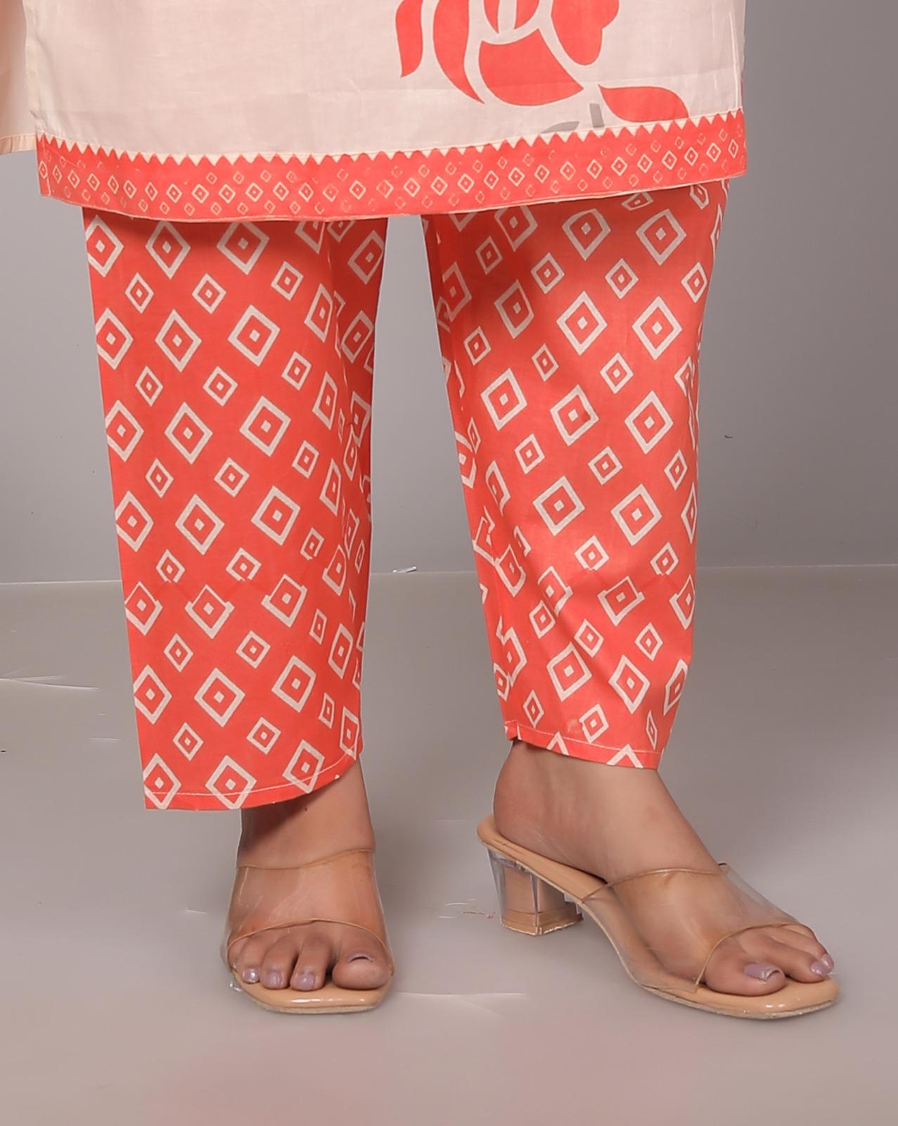 Meera Orange Bloom Cotton Kurta Pant with Dupatta