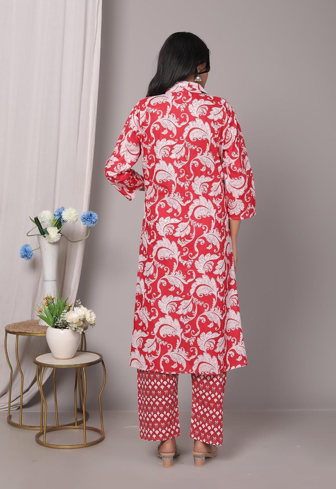 Rayon Red Kurti Pant Set